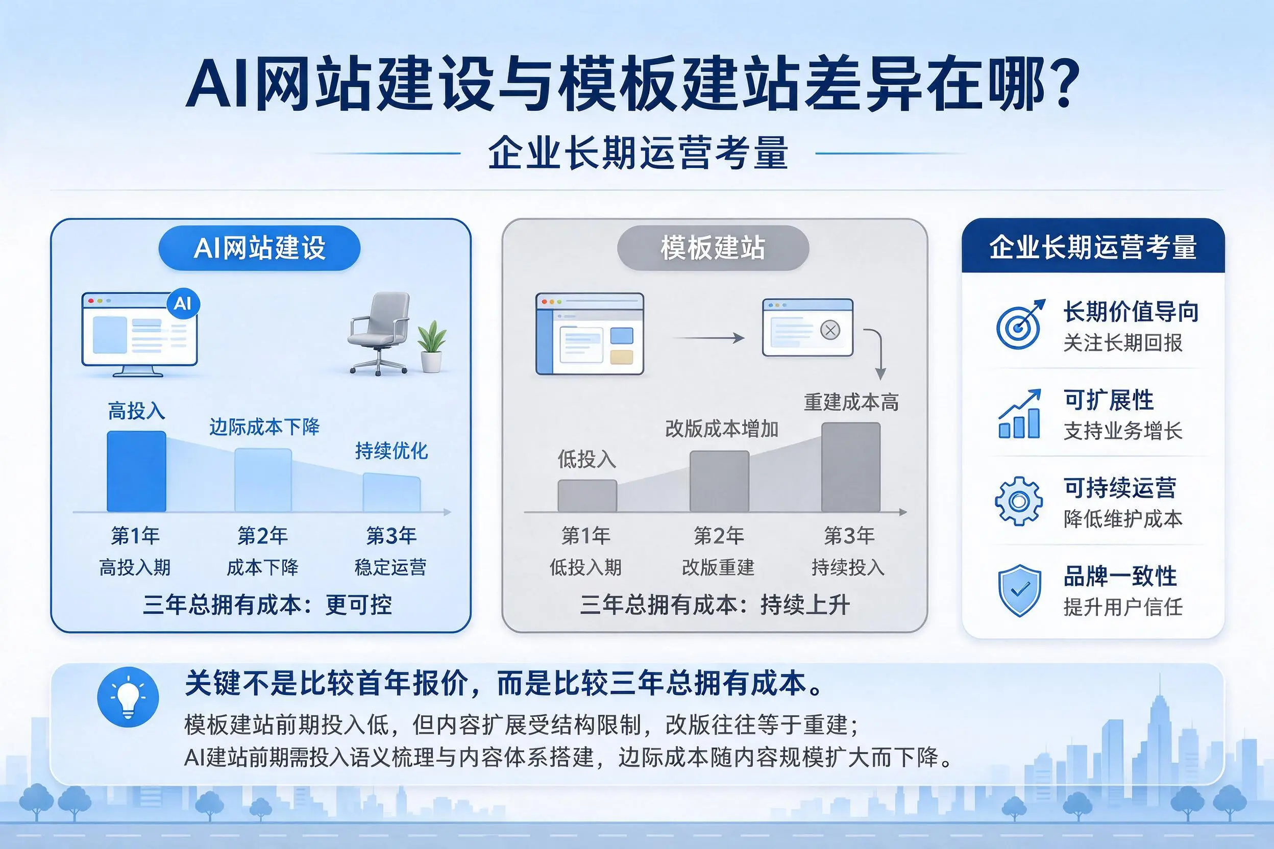 AI网站建设与模板建站差异在哪？铜仁企业长期运营考量